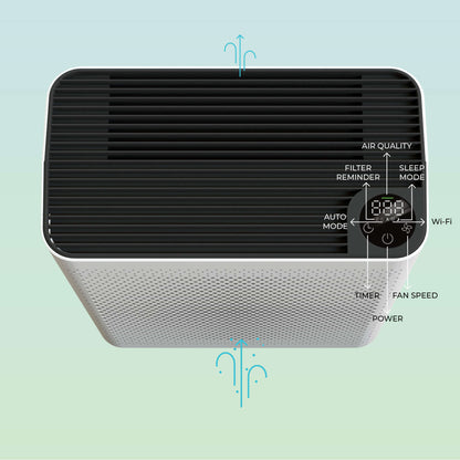 VP-120-WI infographic showing airflow and display functions